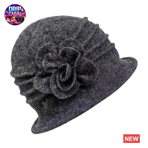 Wool Blend Beret Hat Vintage Floral Cloche Winter Hat